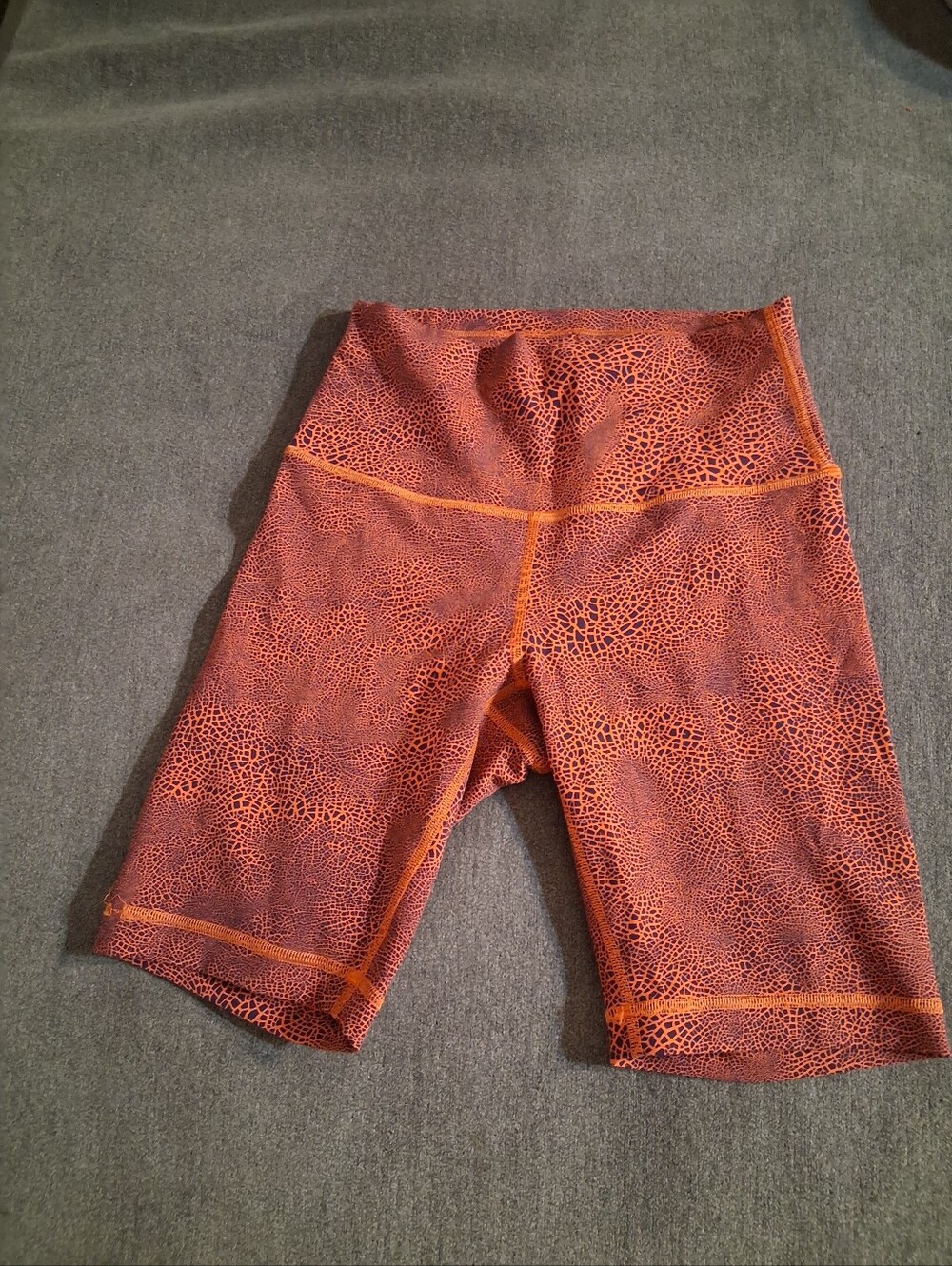 lululemon athletica Orange Crackle-Print High-Rise Bike Shorts